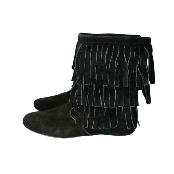 Monkey Feet Black Fringe Ankle Boots - Picture 1 of 10